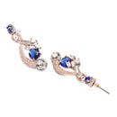Rose Gold-Plated Gunmetal Toned Navy Blue American Diamond studded Quirky Shaped Drop Earrings