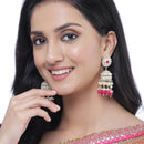 Gold-Plated Red Kundan & White Pearls studded Dome Shaped Vilandi Jhumka Earrings