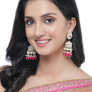 Gold-Plated Red Kundan & White Pearls studded Dome Shaped Vilandi Jhumka Earrings