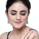 Rhodium Plated Paisley White American Diamond Contemporary Long Drop Earrings