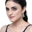 Rhodium Plated Paisley White American Diamond Contemporary Long Drop Earrings