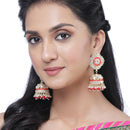 Gold-Plated Red & White Kundan-Pearls studded Vilandi Jhumka Earrings