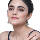 Rhodium-Plated Navy Blue & White American Diamond studded Paisley Shaped Drop Earrings