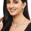 Rhodium-Plated Silver Toned Star Pink American Diamond Studded Necklace Earrings Jewellery Set