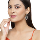 Rose Gold-Plated Gunmetal Toned Green American Diamond studded Layered Drop Earrings