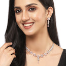 Rhodium-Plated Silver Toned Star Pink American Diamond Studded Necklace Earrings Jewellery Set