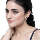 Rhodium-Plated Navy Blue American Diamond studded Handcrafted Long Teardrop Shaped Drop Earrings