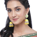Gold-Plated Yellow Kundan & White Pearls studded Dome Shaped Handcrafted Jhumka Earrings
