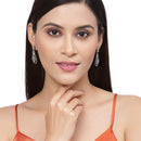 Rose Gold-Plated Gunmetal Toned White American Diamond studded Oval & Quirky Shaped Drop Earrings