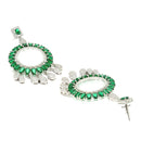 Rhodium-Plated Green American Diamond studded Circular Shape Dangle Earrings
