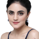 Rhodium-Plated Navy Blue American Diamond studded Handcrafted Long Teardrop Shaped Drop Earrings
