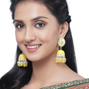 Gold-Plated Yellow Kundan & White Pearls studded Dome Shaped Handcrafted Jhumka Earrings