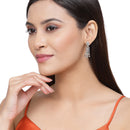 Rose Gold-Plated Gunmetal Toned Sea Green American Diamond studded Classic Contemporary Drop Earring