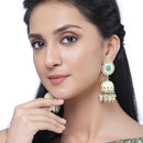 Gold-Plated Cream Kundan & White Pearls studded Dome Shaped Handcrafted Jhumka Earrings