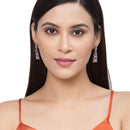 Rose Gold-Plated Gunmetal Toned Pink American Diamond studded Contemporary Drop Earrings