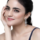 Rhodium-Plated White American Diamond studded Circular Shaped Drop Earrings