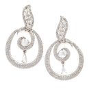 Rhodium-Plated Grey & White American Diamond studded Oval Shaped Drop Earrings