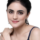 Rhodium-Plated White American Diamond studded Circular Shaped Drop Earrings