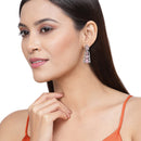 Rose Gold-Plated Gunmetal Toned Pink American Diamond studded Contemporary Drop Earrings