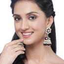 Gold-Plated Black & White Kundan-Pearls studded Star Shaped Enamelled Jhumka Earrings