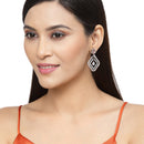 Rose Gold-Plated Gunmetal Toned Grey American Diamond studded Layered Drop Earrings