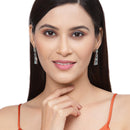 Rose Gold-Plated Gunmetal Toned Sea Green American Diamond studded Contemporary Drop Earrings