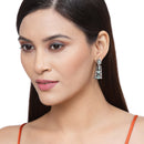 Rose Gold-Plated Gunmetal Toned Sea Green American Diamond studded Contemporary Drop Earrings