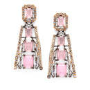 Rose Gold-Plated Gunmetal Toned Pink American Diamond studded Contemporary Drop Earrings