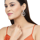 Rose Gold-Plated Gunmetal Toned Purple American Diamond studded Oval Shaped Drop Earrings