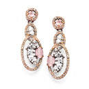 Rose Gold-Plated Gunmetal Toned Pink American Diamond studded Oval & Quirky Shaped Drop Earrings