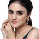 Rhodium-Plated Green American Diamond studded Handcrafted Oval Shaped Drop Earrings