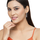 Rose Gold-Plated Gunmetal Toned Pink American Diamond studded Classic Contemporary Drop Earrings