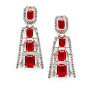 Rhodium-Plated Red American Diamond studded Contemporary Drop Earrings