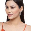 Rose Gold-Plated Gunmetal Toned White American Diamond studded Classic Contemporary Drop Earrings