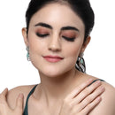 Rhodium-Plated Sea Green American Diamond studded Handcrafted Teardrop Layered Drop Earrings