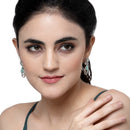 Rhodium-Plated Sea Green American Diamond studded Handcrafted Teardrop Layered Drop Earrings