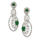 Rhodium-Plated Green American Diamond studded Oval & Quirky Shaped Drop Earrings