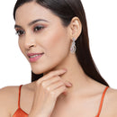 Rose Gold-Plated Gunmetal Toned Pink American Diamond studded Oval & Quirky Shaped Drop Earrings