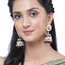Gold-Plated Black Kundan & White Pearls studded Dome Shaped Handcrafted Jhumka Earrings