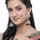 Gold-Plated Black Kundan & White Pearls studded Dome Shaped Handcrafted Jhumka Earrings