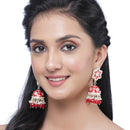 Gold-Plated Red & White Kundan-Pearls studded Star Shaped Enamelled Jhumka Earrings