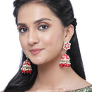 Gold-Plated Red & White Kundan-Pearls studded Star Shaped Enamelled Jhumka Earrings