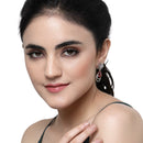 Rhodium-Plated Red American Diamond studded Handcrafted Teardrop Layered Drop Earrings