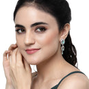Rhodium-Plated Sea Green American Diamond studded Handcrafted Oval & Teardrop Shaped Drop Earrings
