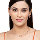 Rose Gold-Plated White American Diamond Studded Oval Shaped Necklace with Earrings Jewellery Set