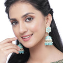 Gold-Plated Sky Blue & White Kundan-Pearls studded Star Shaped Enamelled Jhumka Earrings