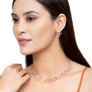 Rose Gold-Plated White American Diamond Studded Oval Shaped Necklace with Earrings Jewellery Set