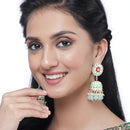 Gold-Plated Sea Green Kundan & White Pearls studded Dome Shaped Handcrafted Jhumka Earrings