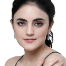 Rhodium Plated Teardrop Sea Green AD Studded Contemporary Drop Earrings