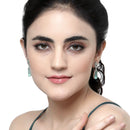 Rhodium-Plated Sea Green American Diamond studded Handcrafted Long Teardrop Shaped Drop Earrings